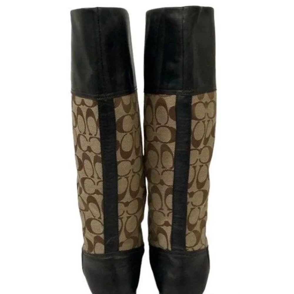 Coach Brown Signature Canvas and Black Leather Over-the-Knee Boots
